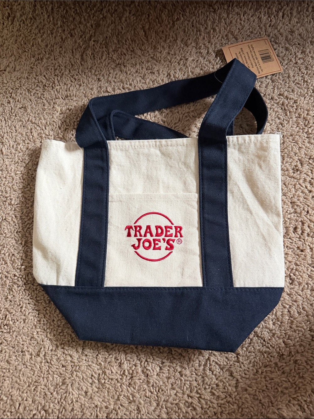 Trader Joe's Canvas Mini Tote Bag - Cream & Navy